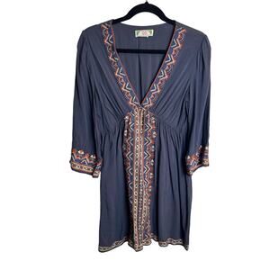 Flying Tomato Blouse Navy Burnt Orange Size Small Elastic Waist